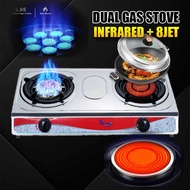 Yelux Dual Gas Stove Stainless Steel Infrared Burner 8 Jet Head Nozzle LPG Cooktop Dapur Gas