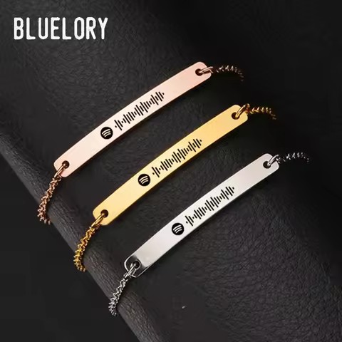 Bluelory Personalized Spotify Code Bracelets Engraved Song Music Scannable Spotify Custom Jewelry Gi