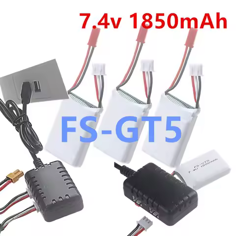Lipo Battery 7.4V 1850mah and Balance Charger for Flysky FS-GT5 2.4G 6CH Transmitter RC Cars, 2S 7.4