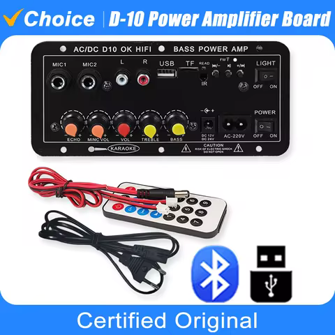 D10 Digital Bluetooth Amplifier Board 110V 220V 12V Subwoofer D 10 Dual Microphone Karaoke Amp Speak