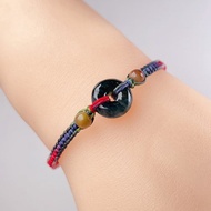 【願‧平安】冰烏雞翡翠平安扣編織手鍊 |天然緬甸玉翡翠A貨|送禮