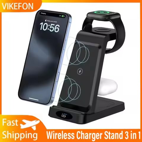 Wireless Charger Stand 3 in 1 for iPhone 17 16 15 14 13 12 Pro Apple Watch 6 7 8 iWatch Airpods Pro 