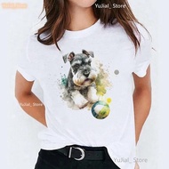 Watercolor Schnauzer Playing Ball Print T Shirt Girls Beagle Dog/Boxer Tshirt Women Harajuku Kawaii 