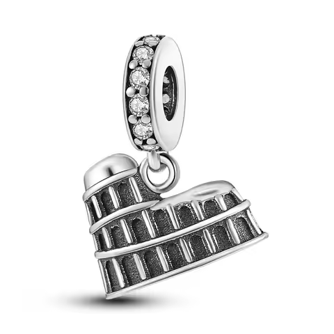 925 Sterling Silver Roman Colosseum Charm Dangle Bead Fit Bracelet Necklace Italy Travel Vintage Arc