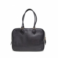 HERMES Plume手提包28黑色拼火焰橙EVERGRAIN皮X刻金扣