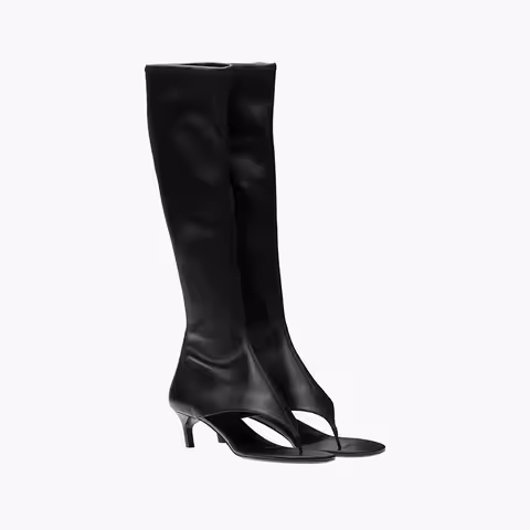Ladies' Spring and Summer New Slim Heel Pinch Toe Knee Length Cool Boots, Fashionable Side Zipper Mi