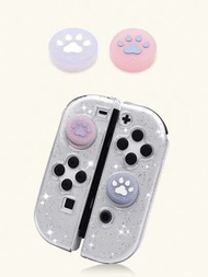 2入組爪子圖案金屬亮絲矽膠按鈕蓋適用於Nintendo Switch