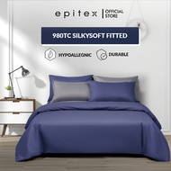 (New Arrival) Epitex Silkysoft Embossed 980TC Fitted Sheet Set,(Without Quilt Cover) Single tone Bedsheet, Lightweight
