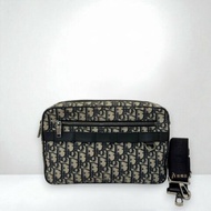 JS1294-DIOR藍色緹花布銀釦Safari雙拉鏈郵差側背包1ESPO297YKY