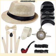 89M 20s Party Great Gatsby Cosplay Costume 1920s Mens Gangster Accessories Set Fedora Newsboy  18K