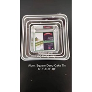 (JS2006/7/8/9/10) Aluminum Square Deep Cake Tin 米良深形糕盆 6”,7”,8”,9”,10”