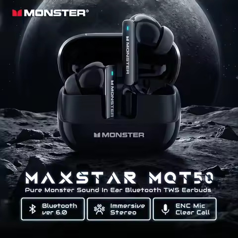 Monster MQT50 Bluetooth 6.0 Sport Earbuds Powerful Deep Bass Headphones IPX4 Waterproof TWS Wireless
