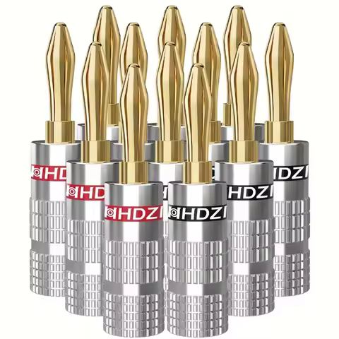 HHDZI 12PCS 24K copper gold-plated banana plugs, dual screw speaker connectors, 4.5mm jack, matched 