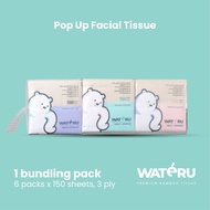 Wateru Pop Up Facial Tissue 1 bundling pack 6 x 150 sheets 3 ply | Natural & Unbleached | Wateru Pre