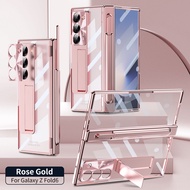 เคสบานพับปากกาสำหรับ Samsung Galaxy Z Fold 6 Fold 7 Stand เคสพร้อมเคสใสฟิล์มแก้ว