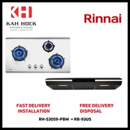 RINNAI RH-S3059-PBW SLIMLINE HOOD + RB-93US 3 BURNER STAINLESS STEEL BUILT-IN HOB BUNDLE