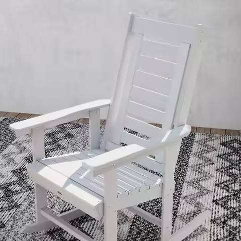 2 Outdoor Rocking Chairs, HDPE High Back Patio Rockers, White