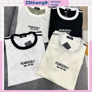Women's t-shirts, form-fit baby tees with the word FEARLESSLY, baby tees with Striped Sleeves Made o