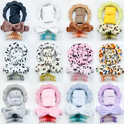 5PCS Spa Headband for Washing Face Wristband Set Sponge Makeup Headband Wrist Towels Bubble Hairband