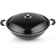 "Household 42CM enamel with lid amphora large wok non-stick wok  42CM搪瓷带盖双耳大炒锅"