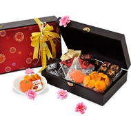 Wealth Aplenty Oriental Satin Wooden Box Gift - Godiva Chocolate Chinese New Year Tea CNY Cake Apric