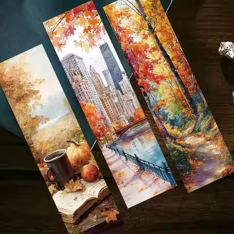 30pcs Autumn Scenery Oil Painting Fallen Leaves Bookmark Reading Pages Book Tagged Stationary Suppli