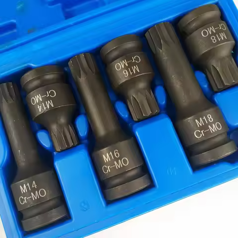 6pcs M14-16-18 Spline Socket Wrench 1/2" To 12 Point Torx Impact Socket Bits Set For Automotive Oil