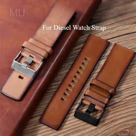 For Diesel Genuine Leather Watchbands Dz4343 Dz4323 Dz7257 Retro Style Flat Texture Waterproof Watch