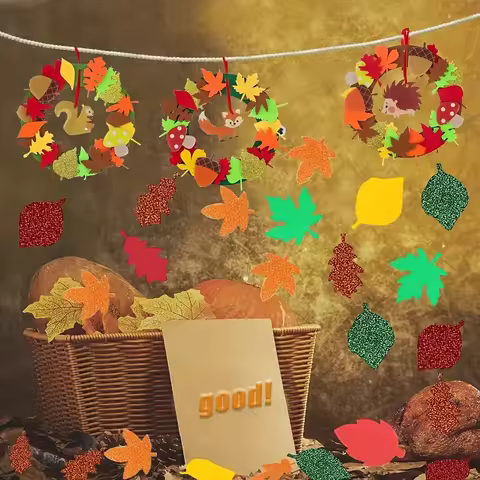 131pcs Fall Wreath Craft Kit, Autumn Crafts Set, Thanksgiving Art Supplies, Foam Craft Kit, Hedgehog