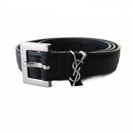 Yves Saint Laurent YSL Laula Belt Silver black leather Direct from Japan Secondhand