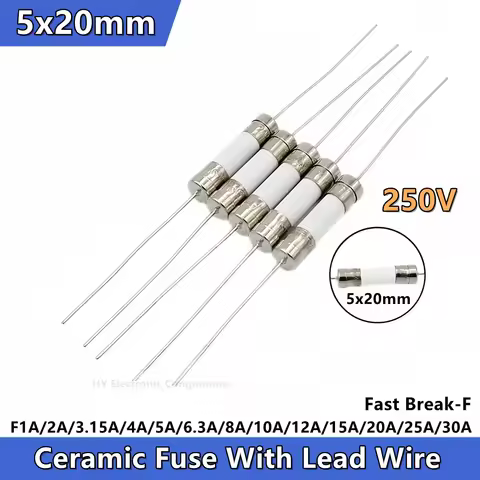 10PCS 5x20 mm 250V F 1A 1.5 2A 3.15A 4A 5A 6.3A 8A 10A 12A 15A 20A 25A 30A Fast Break-F Ceramic Fuse