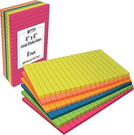 Lined Sticky Notes, 4 x 6, 6 Pack, 300 Sheets (50/Pad), Self Stick Notes with Lines, 6 Bright Assort
