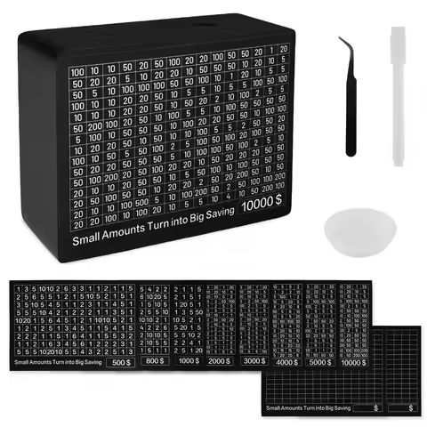 500-10000 Dollar Money Box Wooden Bank with Reusable Money Box with Saving Goal and Numbers Boxes He