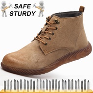 SAFE STURDY Safety Shoes Safety Boots Safety Shoes For Men Sport Jogger Genuine Leather Safety Work Boots Crazy Horse Leather Martin Boots Men Fashion Desert Boots Popular High Top Leather Shoes