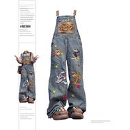 Chuan Chuan Chuan Overall Denim Embroidery Cute Animal Motif Retro American Style For Women