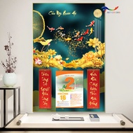 LỊCH TẾT 2025- Lịch Gỗ Treo Tường Tráng Gương 2025 CỬU NGƯ QUẦN HỘI (40x60cm) TẶNG BLOC Lịch đại