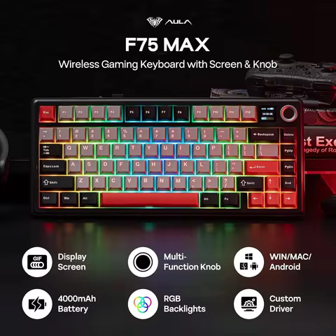 Aula F75 MAX Wireless Gaming Keyboard with Screen & Knob 75% Hot Swappable Mechanical Keyboard with 