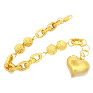 Top Cash Jewellery 916 Gold Ball &amp; Link Bracelet with Dangling Heart