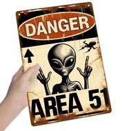 CIFbuy Vintage Tin Sign Wall Decor Alien Area 51 UFO Metal Poster for Garage Bar Man Cave
