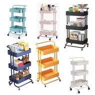 3 Tier Multi-functional Metal Trolley PP Tray Storage Rack Office Shelves Book Shelving Toys Storage