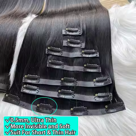 Raw Virgin Clip In Hair Extension 100% Human Hair Natural Black 100 Grams 7 pieces Clip-On Hair Piec