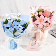 Crochet Floral Bouquet, Handmade Woven Tulip Flower Bouquets For Birthday Gift Home Table Decor Moth