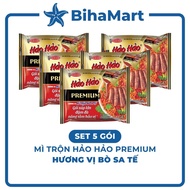 SA SET OF 5 PACKAGES - ACECOOK - Hao Hao Premium Mixed Noodles with Beef Satay Flavor, Hao Hao Satay