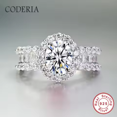Oval cut 6*8mm Moissanite Ring Plated 18K White Gold D Color VVS 1.5CT Silver S925 Wedding Rings Lab