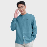 GALLOP : Mens Wear Linen Long Sleeve Mandarin Collar Shirt เสื้อคอแมนดาริน แขนยาว ผ้าลินิน รุ่น GW9034 สี Marine Blue