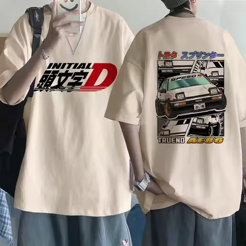 Initial D EU Size T-Shirt Japanese Anime Graphic Tee Shirt Cartoon Redsuns Gothic Tops Men AE86 Funn