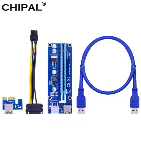 CHIPAL VER006C PCI-E Riser Card 006C PCIE 1X to 16X Extender 60CM 100CM USB 3.0 Cable SATA to 6Pin P