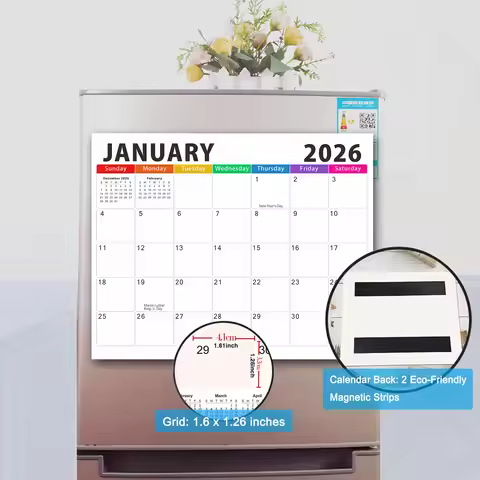 New Year Calendar January 2026 to June 2027 Magnetic Refrigerator Calendar 18 Months, Home, Office, 