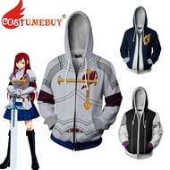 Costumebuy Anime Fairy Tail Cosplay Erza Scarlet Kostum Wanita Lelaki Kasual Coat 3d Hoodie Zip Jaket Sweater Plus Saiz 3xl