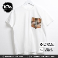 Kaos BURBERRY CHECK BROWN POCKET WHITE Tshirt 100% ORIGINAL